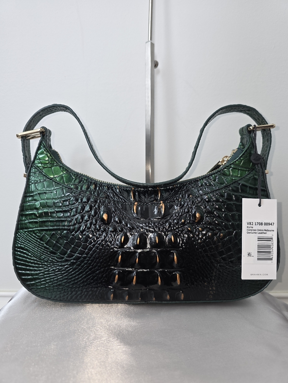Brahmin Kyrie Evergreen Ombre Melbourne Croc Embossed Leather Shoulder Bag NWT - Picture 2 of 14